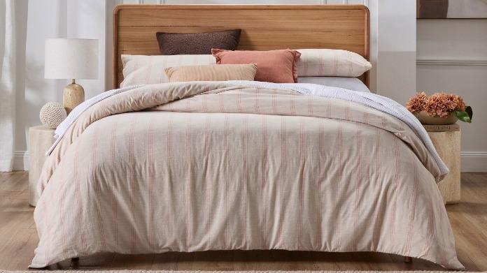 Domayne Luxuries Normandy Stripe Vintage Pink Quilt Cover Set
