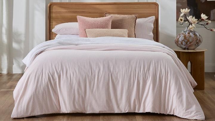 Domayne Luxuries Ticking Stripe Vintage Pink Quilt Cover Set