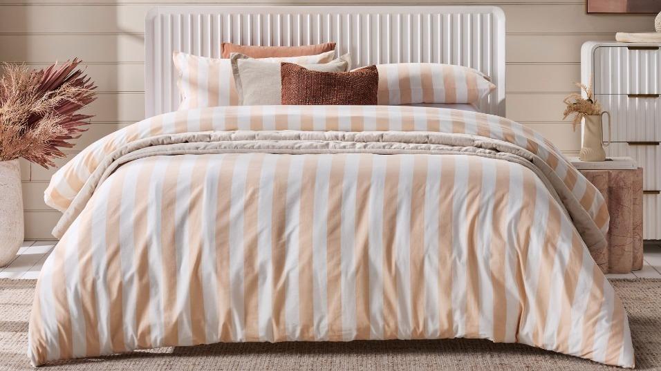 Domayne Luxuries Bari Stripe Soft Pink Quilt Cover Set