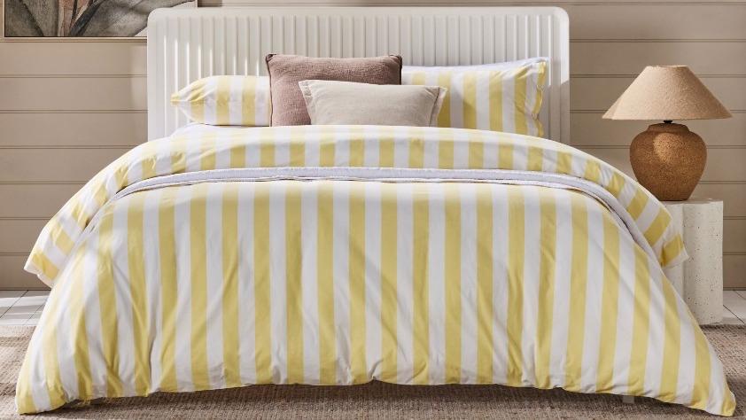 Domayne Luxuries Bari Stripe Yellow Quilt Cover Set
