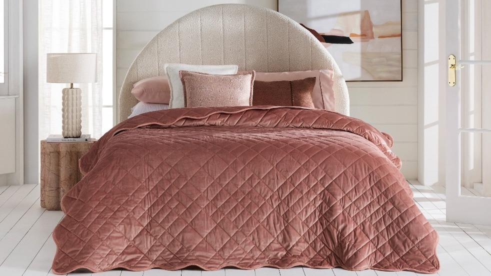 Domayne Luxuries Scallop Edge Pink Velvet Coverlet