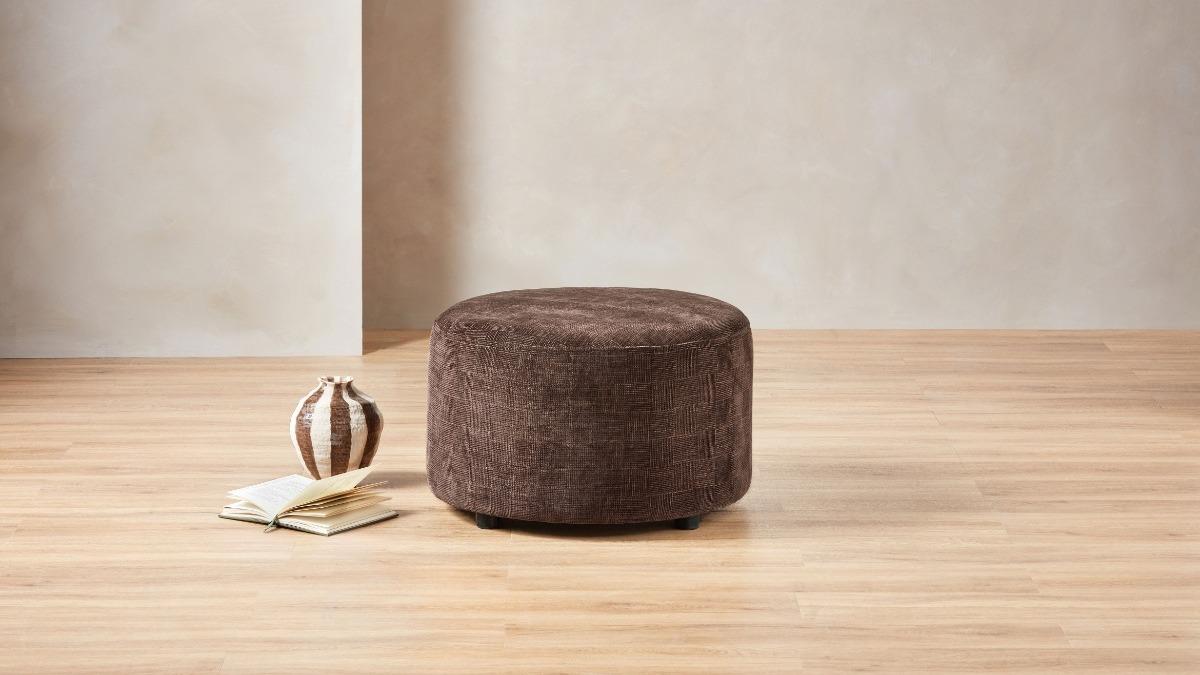 Byron Round 60cm Ottoman in Seidler Chocolate