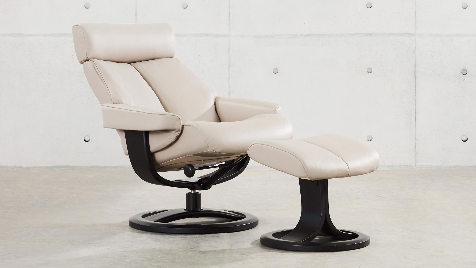 IMG Nordic 85 Large Leather Reclining Chair & Footstool - Cinder/Black