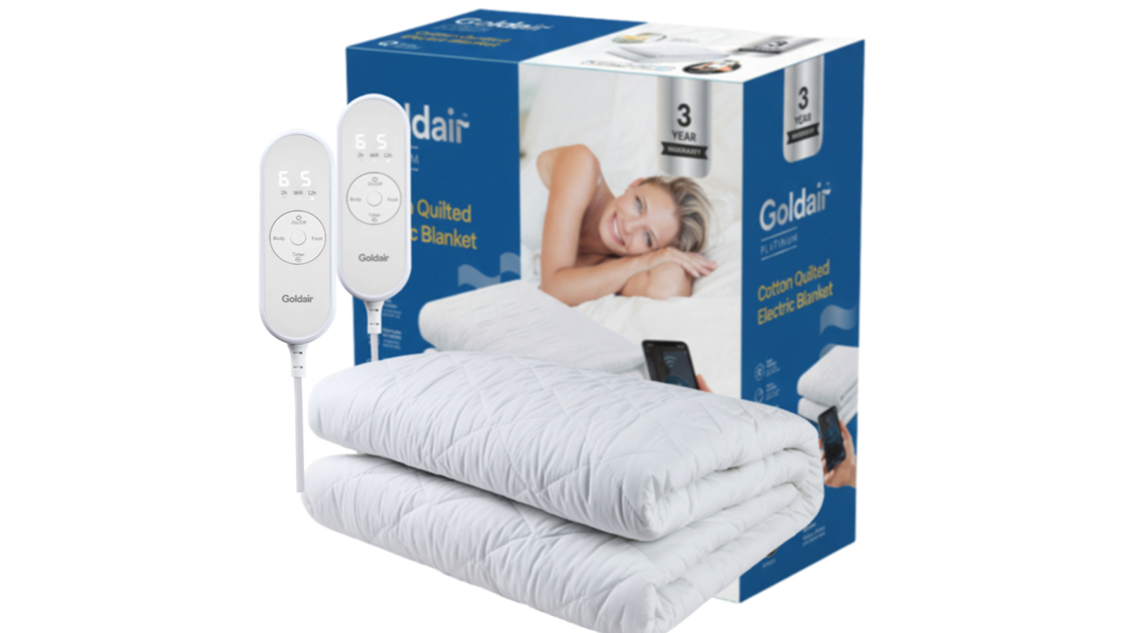 Goldair White Platinum Cotton Quilted Electric Blanket - King