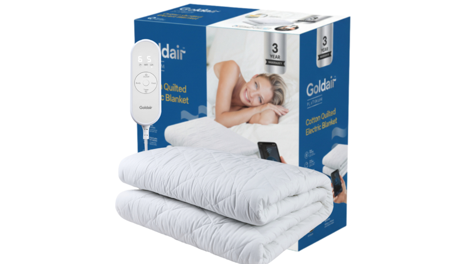 Goldair White Platinum Cotton Quilted Electric Blanket - Queen