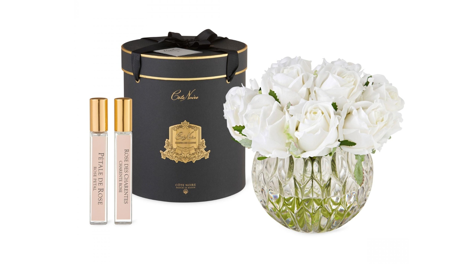 Cote Noire Round White Rose Bud Bouquet