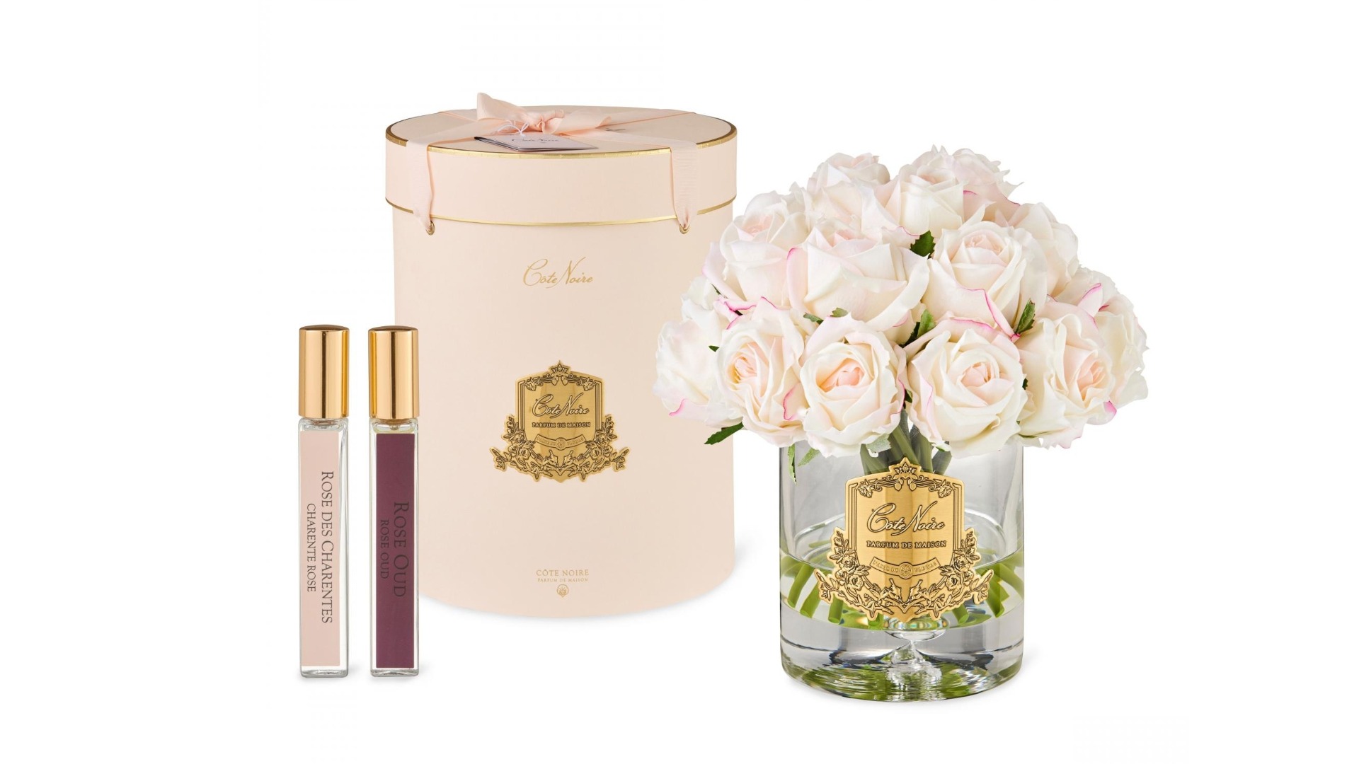 Cote Noire Gold Badge Pink Blush Grand Rose Bud Bouquet