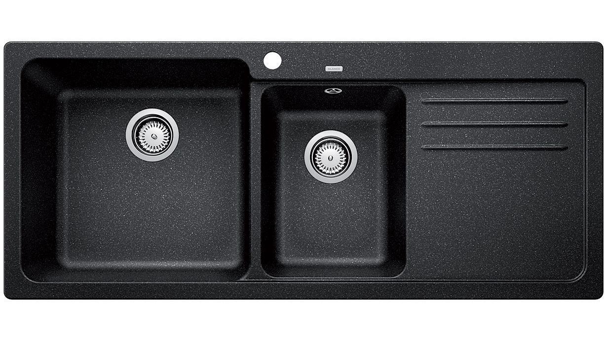 Blanco NAYA8S Left Hand Double Bowl Inset Sink with Drainer - Rock Grey