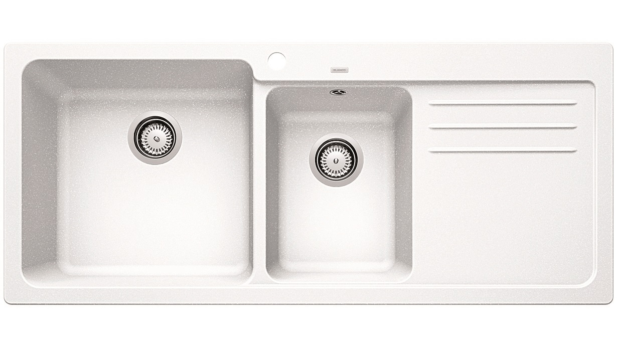 Blanco NAYA8S Left Hand Double Bowl Inset Sink with Drainer - White