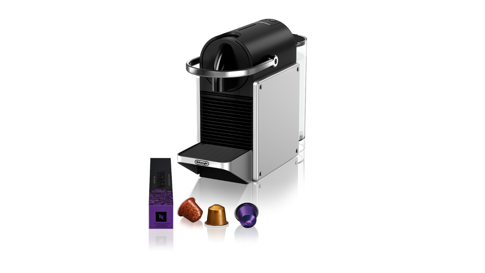 Nespresso Pixie Capsule Coffee Machine by Delonghi Silver Domayne