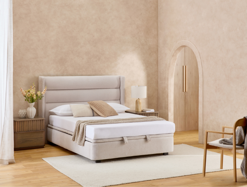 Premier Adjustable Surround Bed Base + Winged Cushion Bedhead in Maskat Clay Queen Bundle