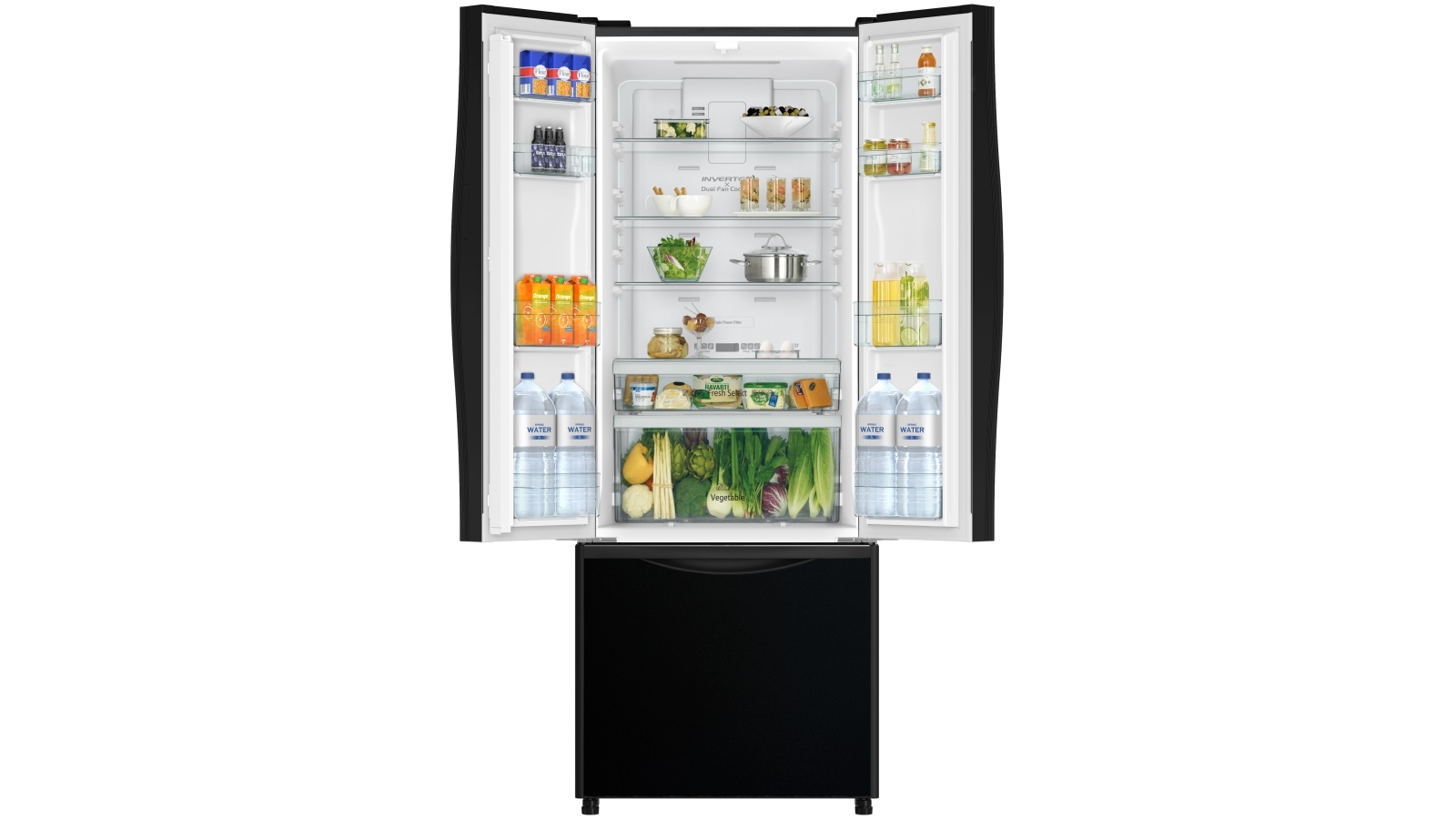 Hitachi 511L Compact Fench Door Fridge Black Glass Domayne