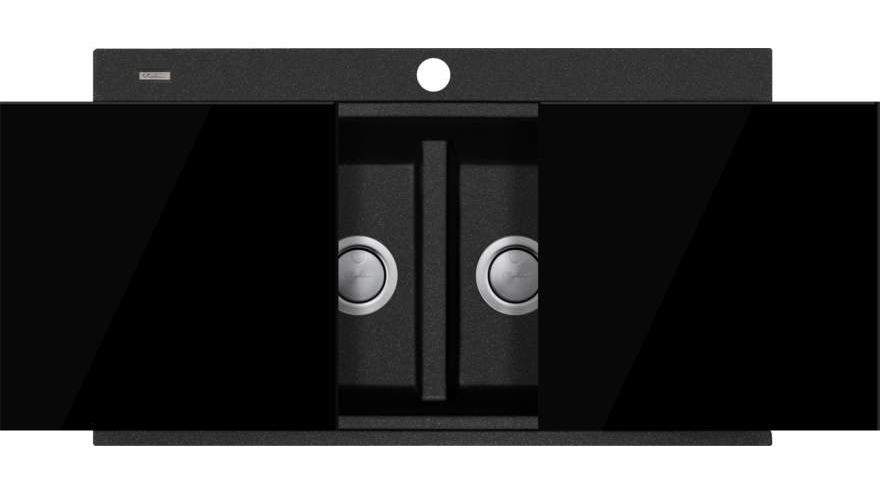 Oliveri Santorini Black Double Bowl Topmount Sink with Glass Top