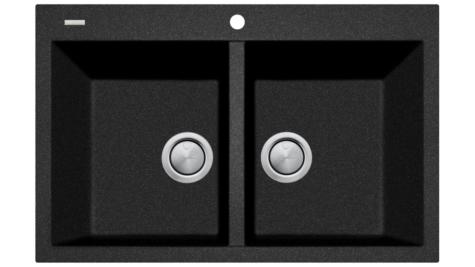 Oliveri Santorini Black Piccolo Double Bowl Topmount Sink