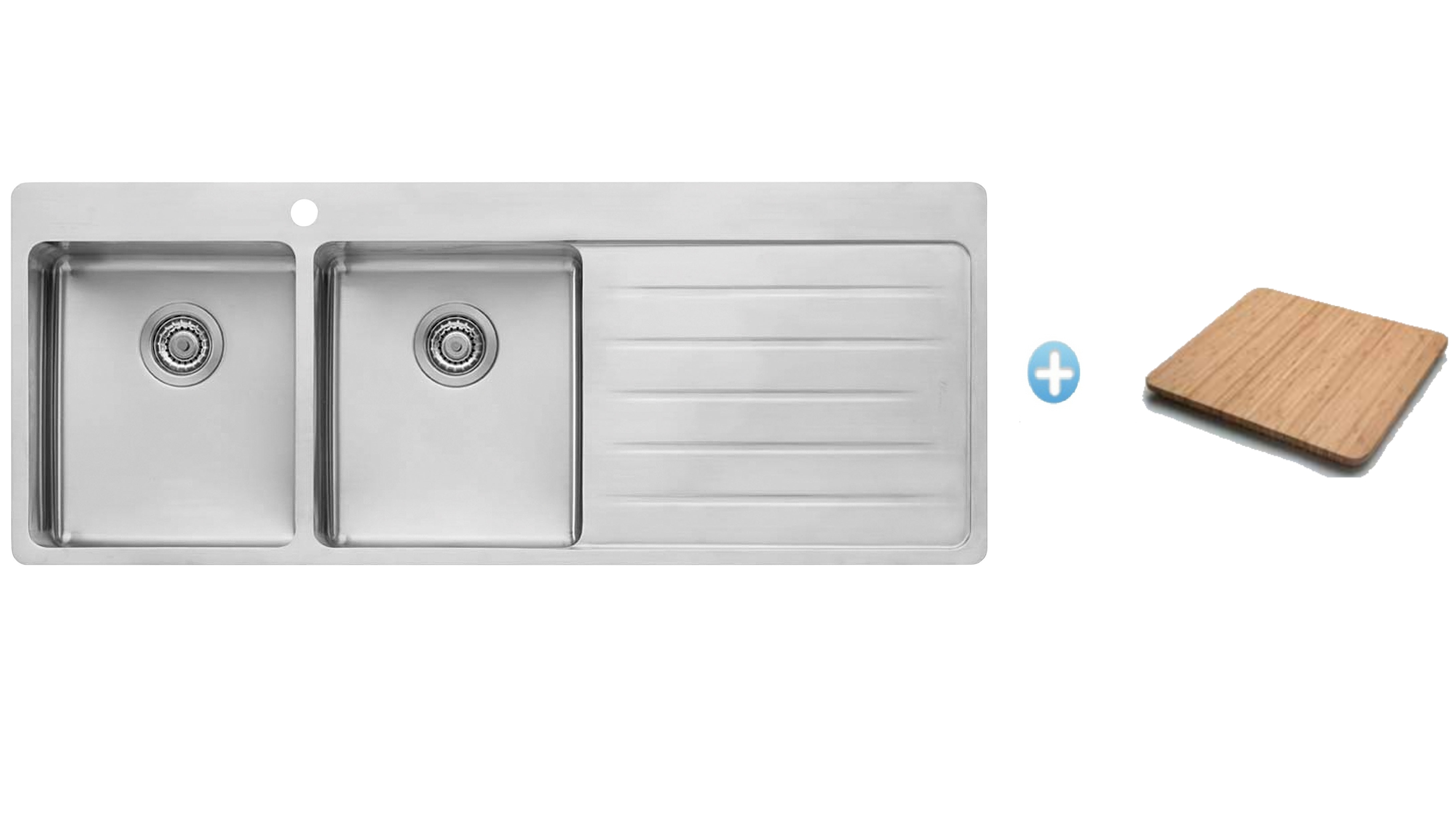 Oliveri Sonetto Sink and Bamboo Cutting Board - Left Hand Bowl