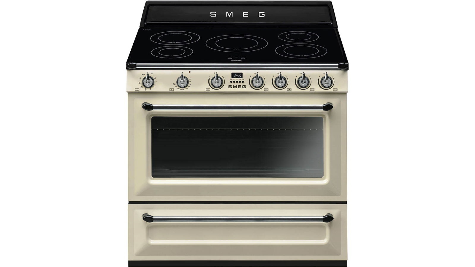 Smeg 900mm Victoria Induction Freestanding Cooker Panna Cream Domayne