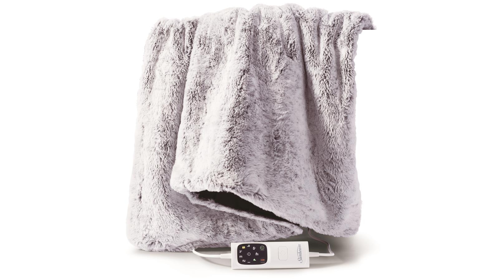 Sunbeam Feel Perfect Faux Fur Heated Throw - Grey