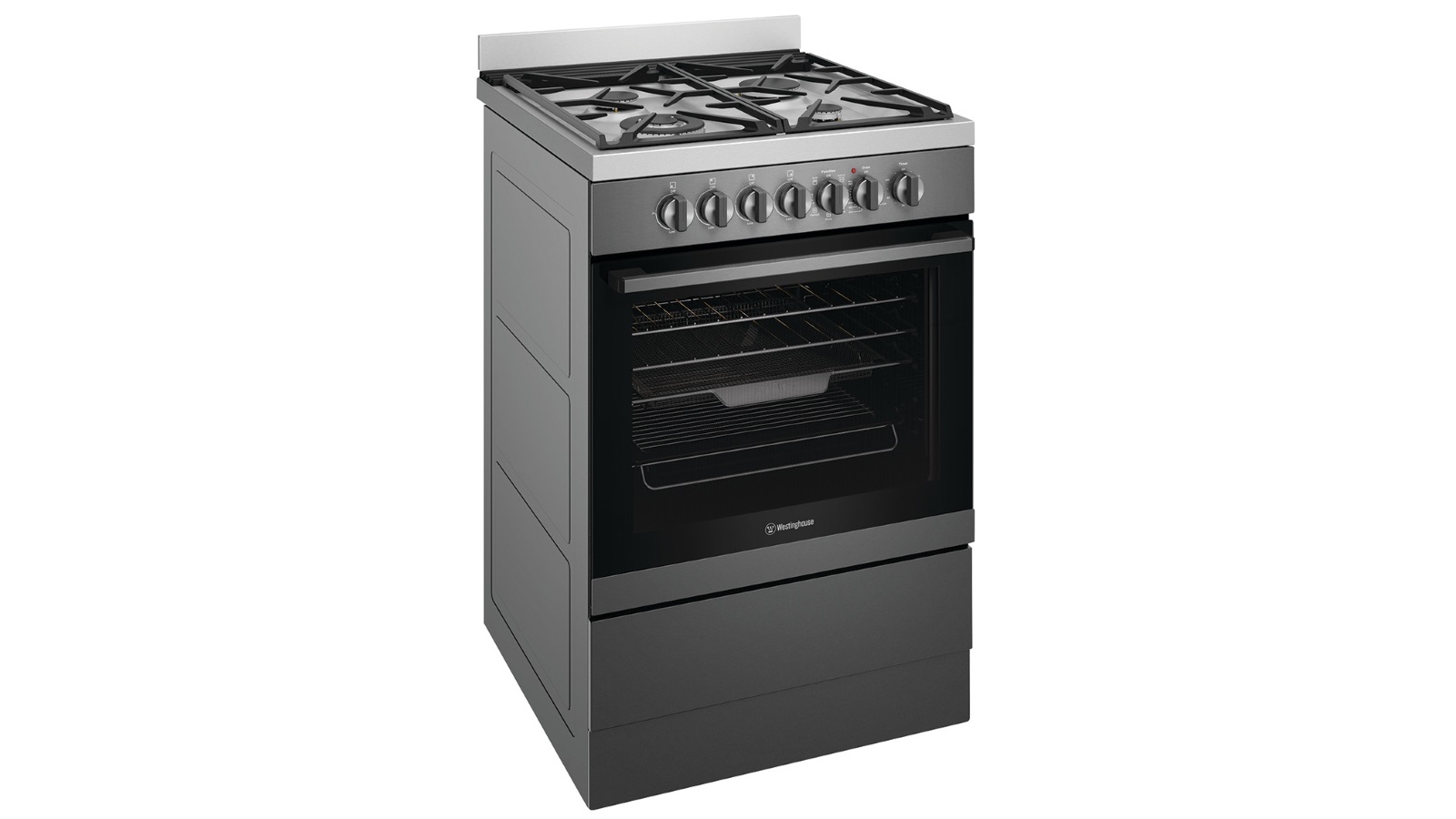 Westinghouse 60cm Dual Fuel Freestanding Cooker with Gas Hob Dark Stainless Steel Domayne