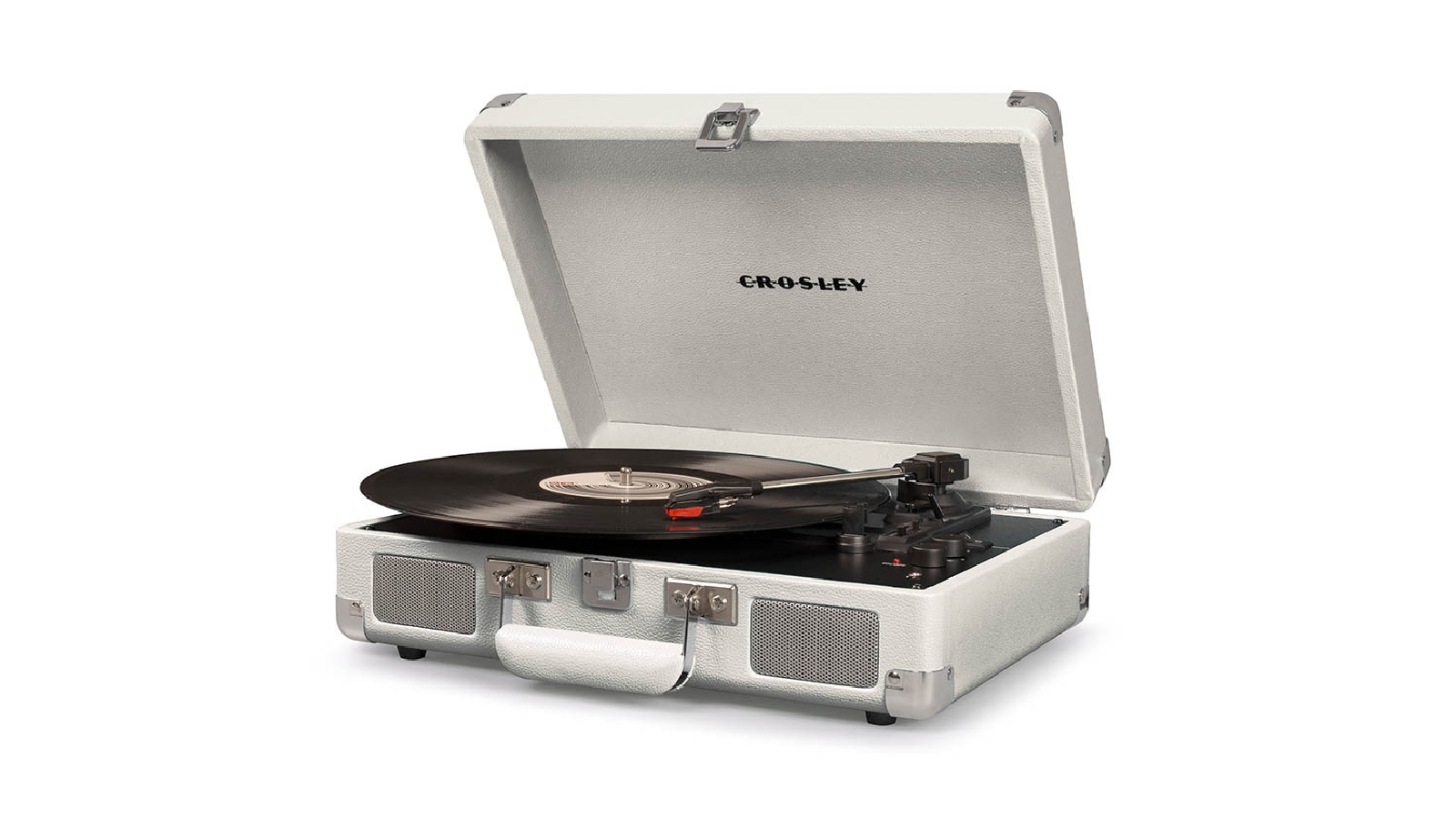 Store Crosley Cruiser Deluxe Portable Turntable Built-In Bluetooth Speakers White Sand