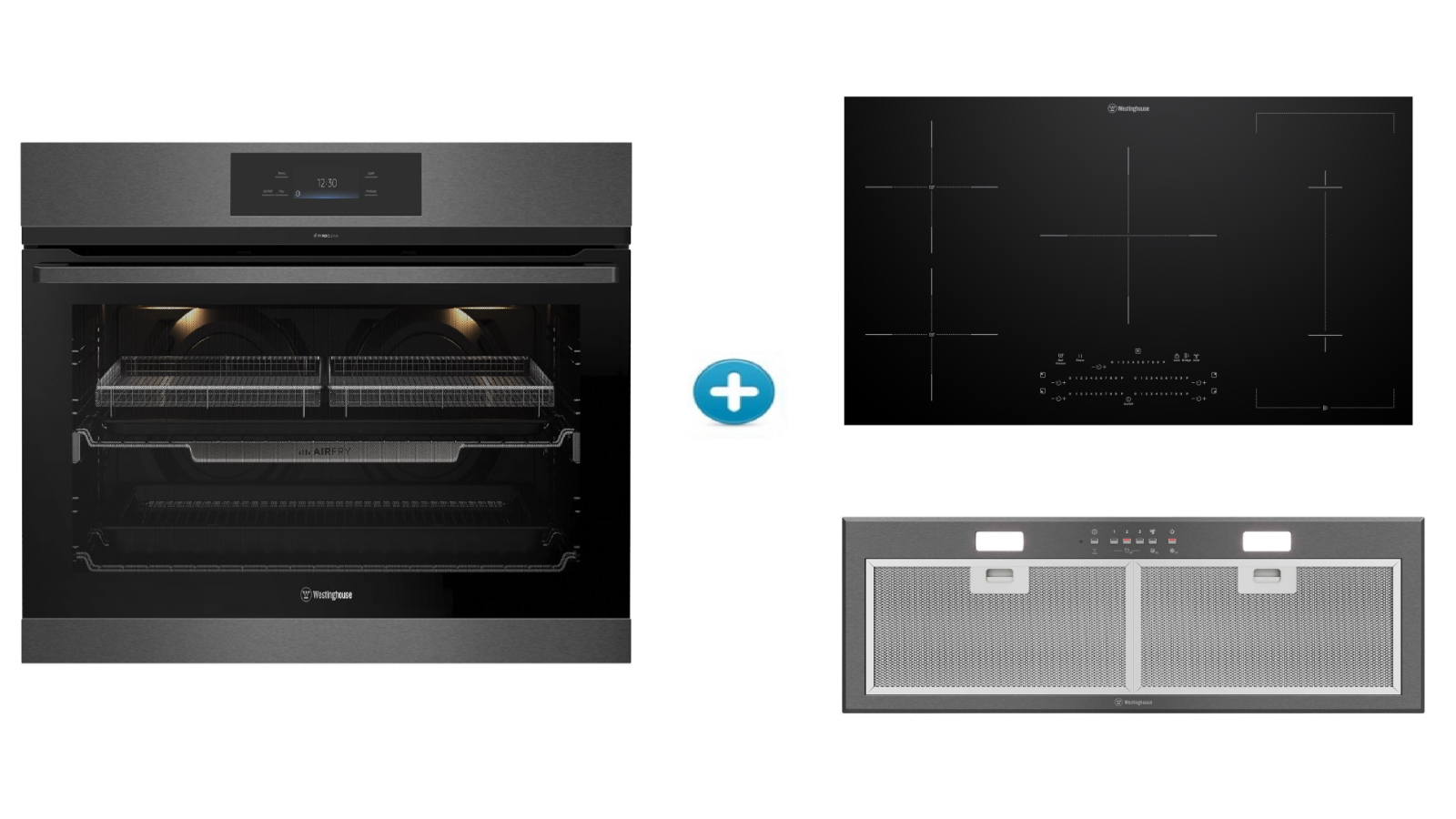 Westinghouse 900mm Multi-Function 17 Pyrolytic Oven plus Induction Cooktop with BoilProtect and Integrated Rangehood