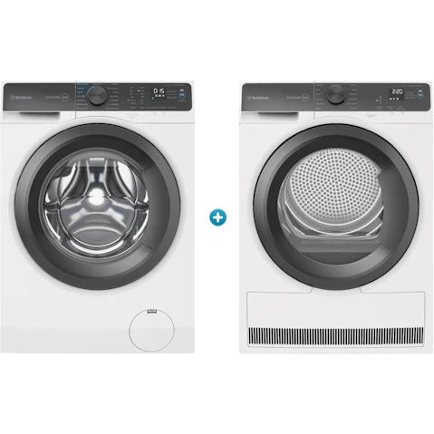 Westinghouse 9kg EasyCare Front Load Washing Machine plus 8kg Heat Pump Dryer Package