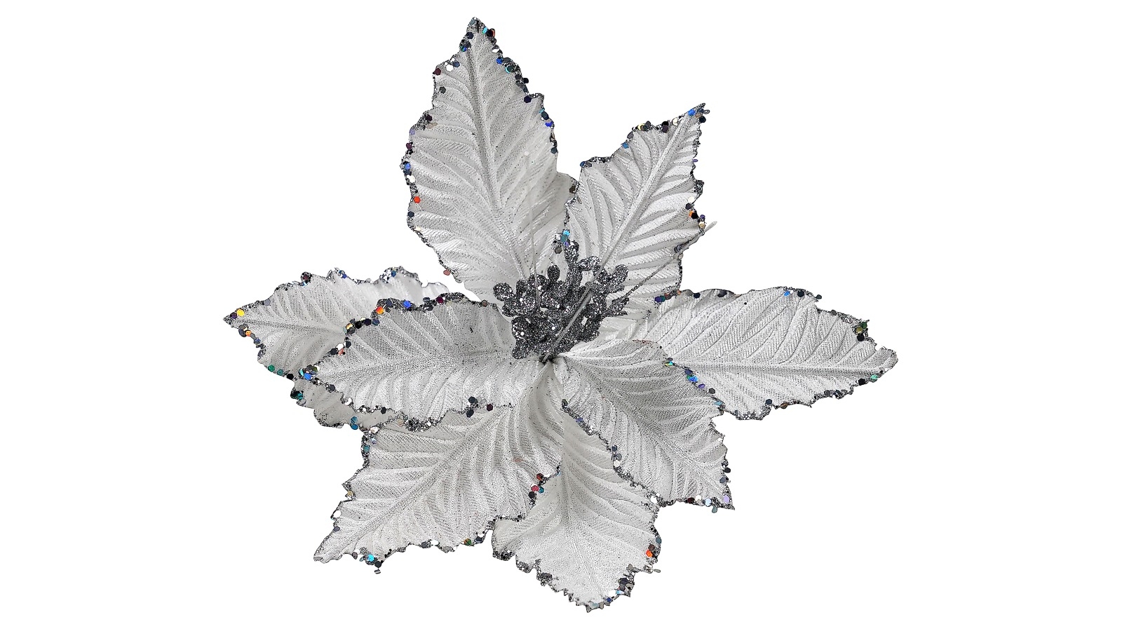 Clip on White Silver Sequins Poinsettia