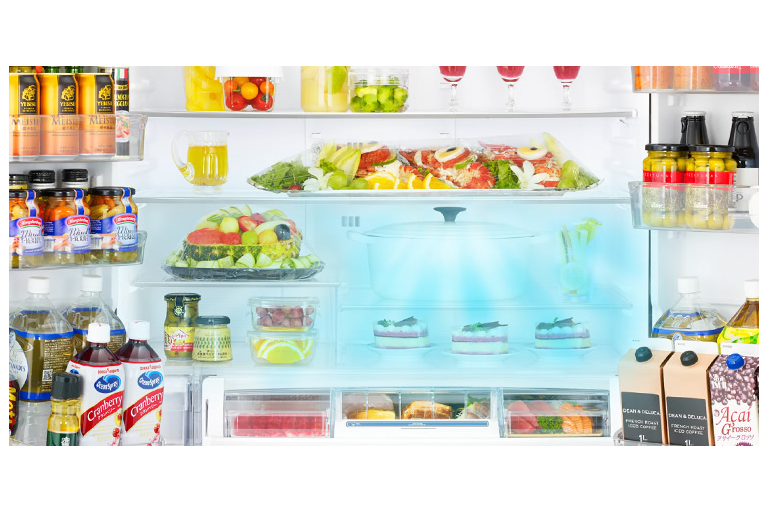 Hitachi 670L Multi Drawer Glass Finish French Door Fridge White Domayne